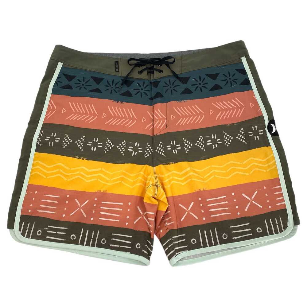 Hurley Green Orange Striped Board Shorts | Size 34